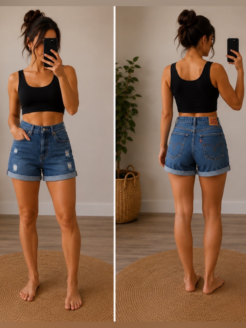 Levi's Mid-Rise Rolled Hem Distressed Denim Shorts - Blue